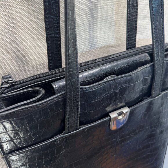 David Dart Black Croc-Embossed Shoulder Tote - Picture 10 of 11